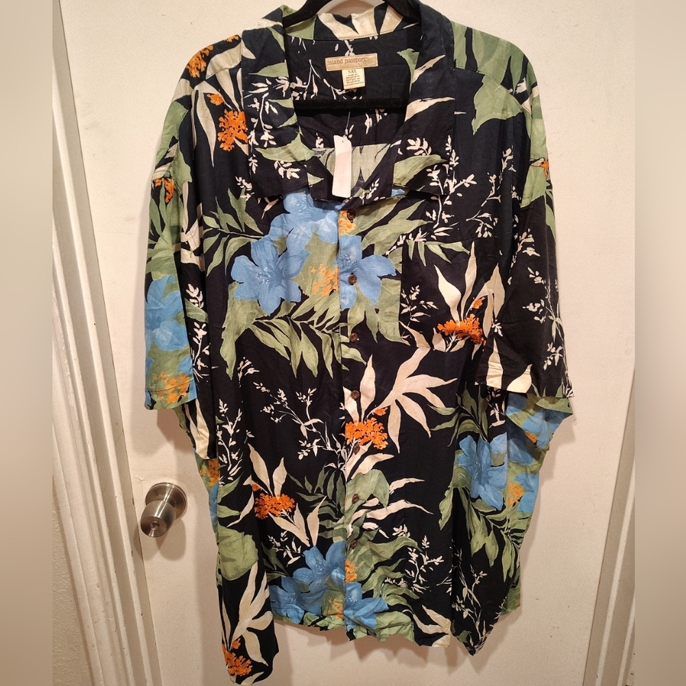 Island Passport NWT Men's Rayon Tropical Print Short Sleeve Casual Shirt 5XL